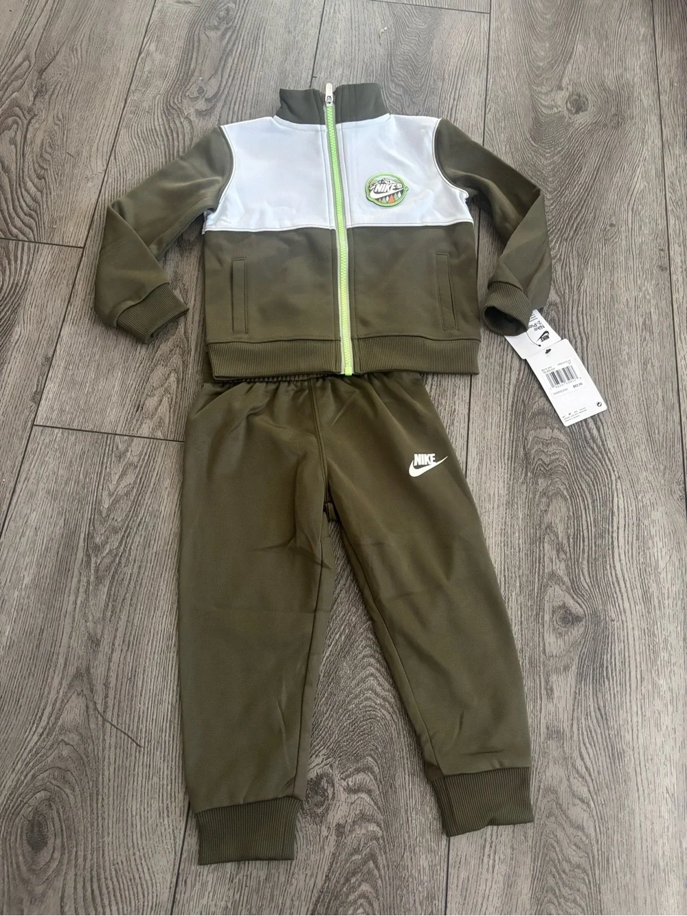 Nike Kids Olive Green Track Set with White Chest Panel